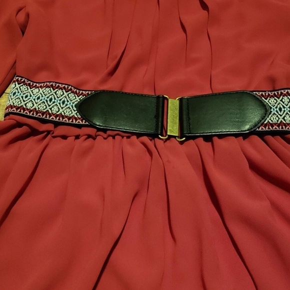 BCX Women Red 3/4 Sleeve Belted Dress Career Fit & Flare Size XS - Picture 7 of 7